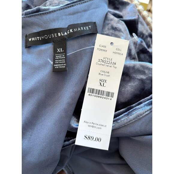 NWT White House Black Market Size XL Blue Crushed Velvet Top - Picture 7 of 7